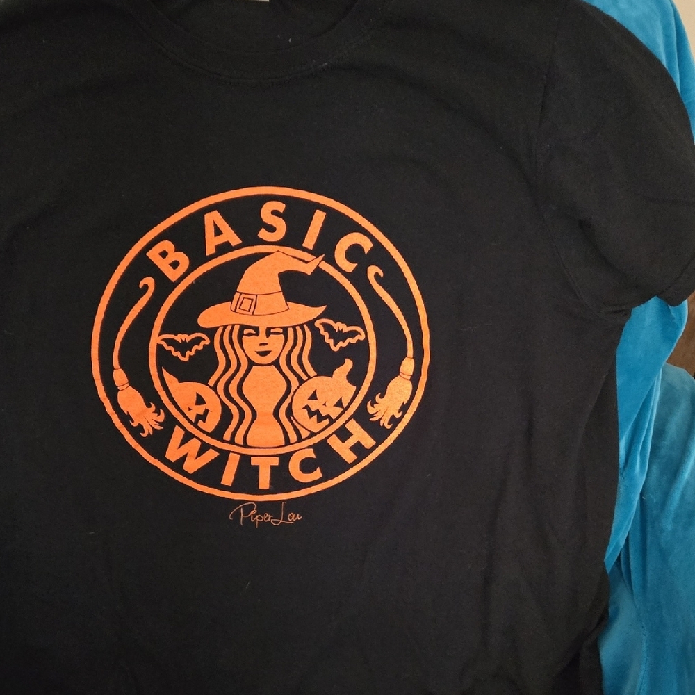 Basic Witch Black T-Shirt with Orange Graphic